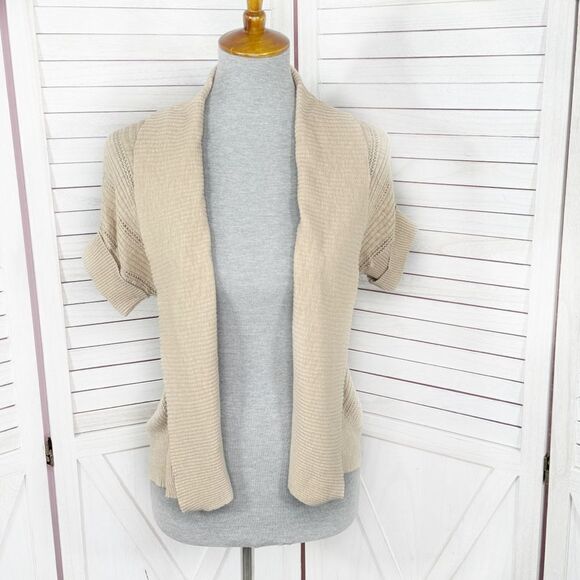 Dress Barn Vintage Open Front Cardigan Topper Sweater Tan Small - Picture 1 of 13